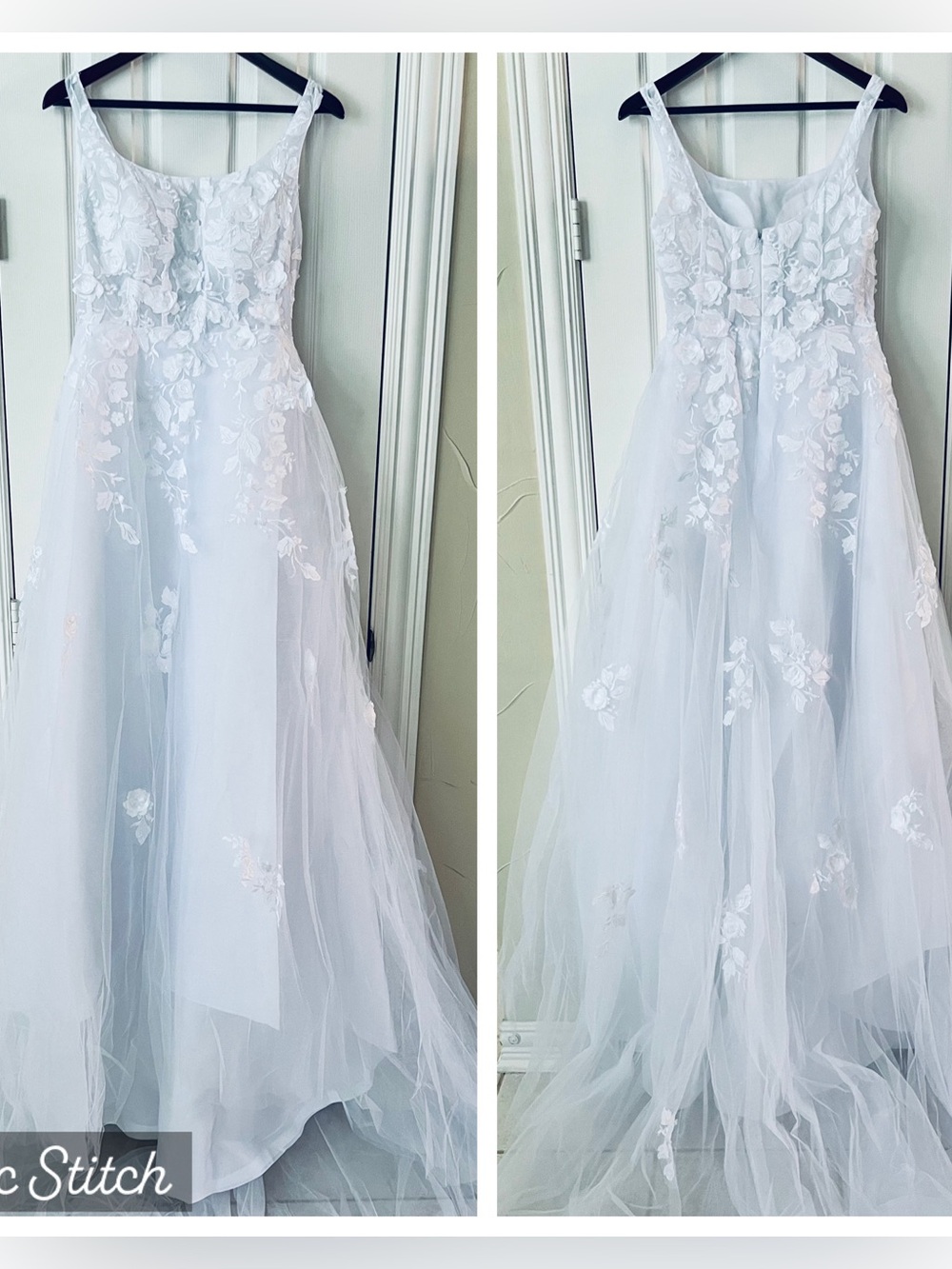 [S] White Floral Applique Tulle Wedding Gown